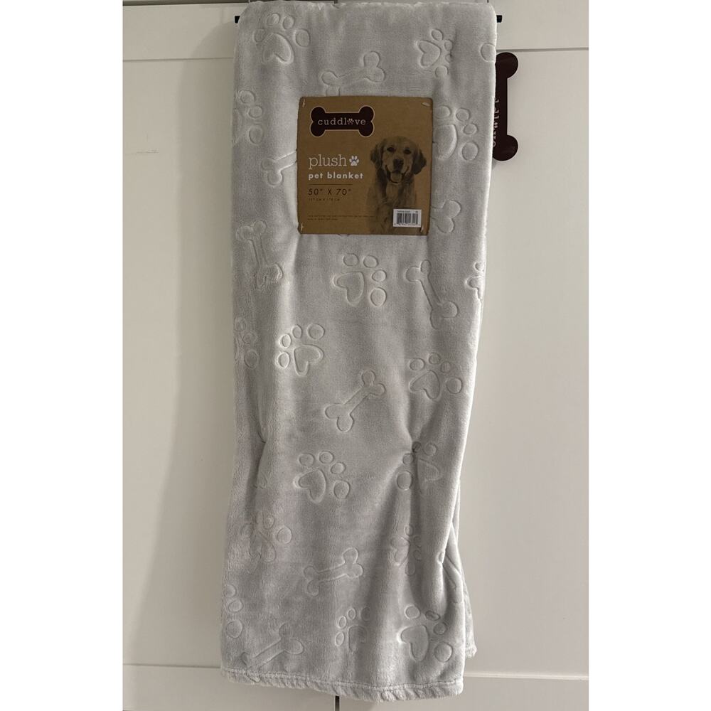 Paw Prints & Bones 50x70” Soft Plush Throw Pet Blanket by Cuddle Love Gray NEW